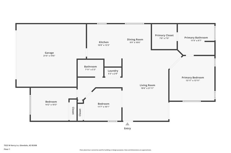 2,180/Mo, 7522 W Kerry Ln Glendale, AZ 85308 Floor Plan View