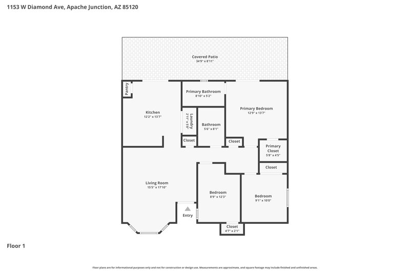 1,880/Mo, 1153 W Diamond Ave Apache Junction, AZ 85120 Floor Plan View