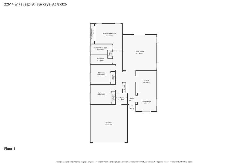 1,730/Mo, 22614 W Papago St Buckeye, AZ 85326 Floor Plan View