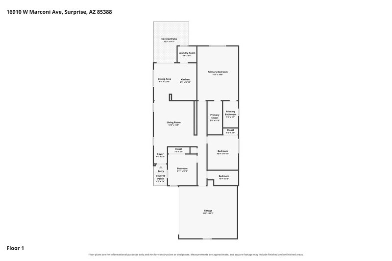 2,005/Mo, 16910 W Marconi Ave Surprise, AZ 85388 Floor Plan View