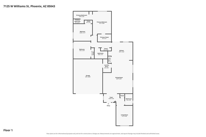 2,155/Mo, 7125 W Williams St Phoenix, AZ 85043 Floor Plan View