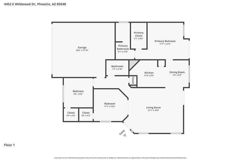 2,225/Mo, 4452 E Wildwood Dr Phoenix, AZ 85048 Floor Plan View