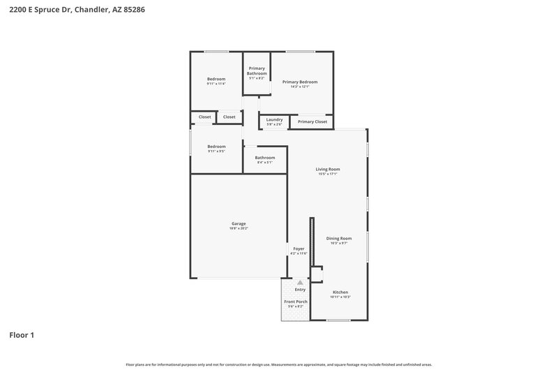 1,950/Mo, 2200 E Spruce Dr Chandler, AZ 85286 Floor Plan View