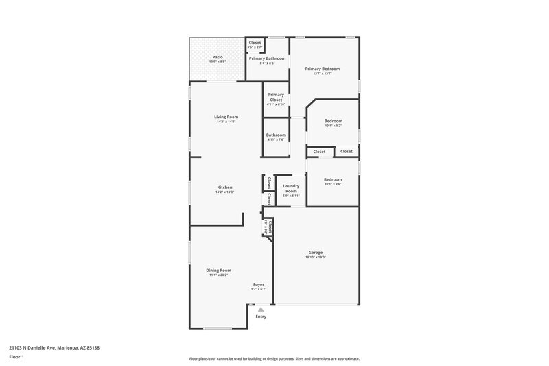 1,640/Mo, 21103 N Danielle Ave Maricopa, AZ 85138 Floor Plan View