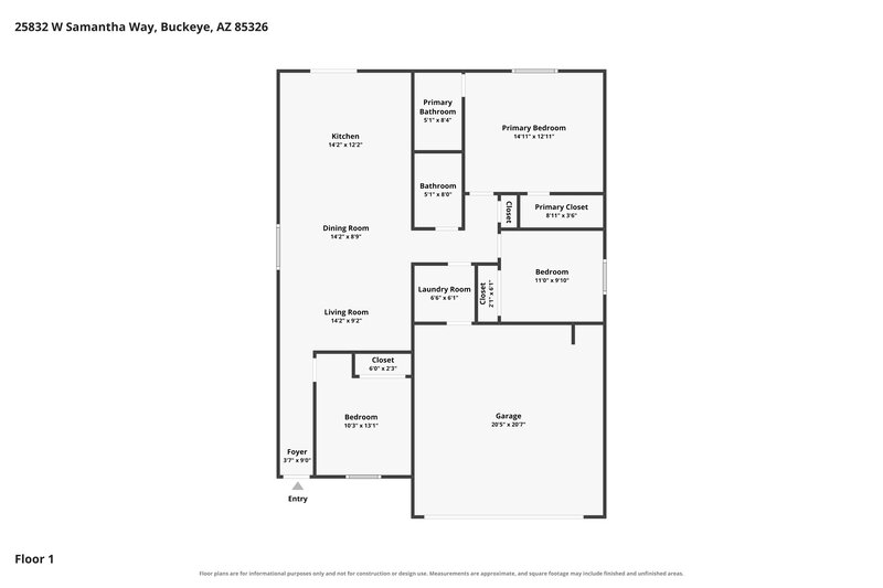 1,655/Mo, 25832 W Samantha Way Buckeye, AZ 85326 Floor Plan View