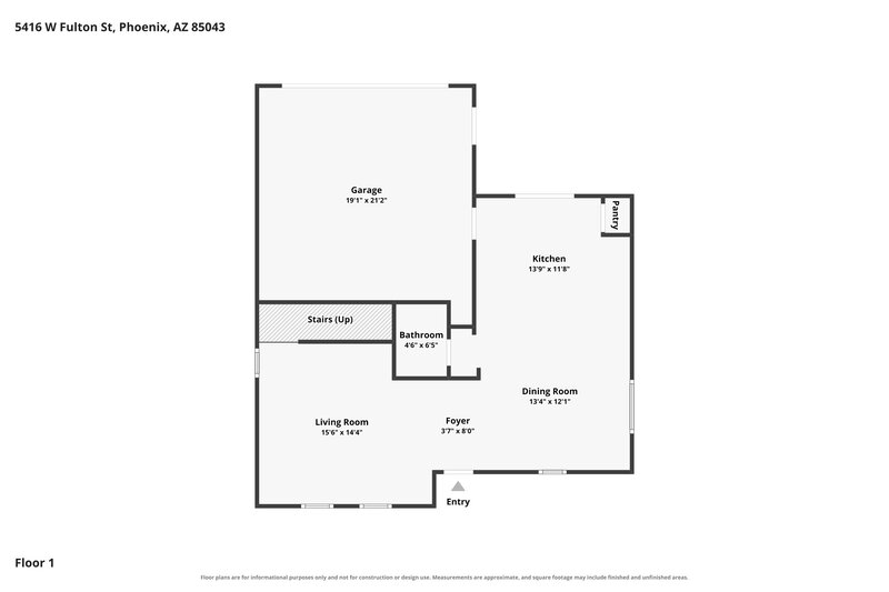 1,835/Mo, 5416 W Fulton St Phoenix, AZ 85043 Floor Plan View 2