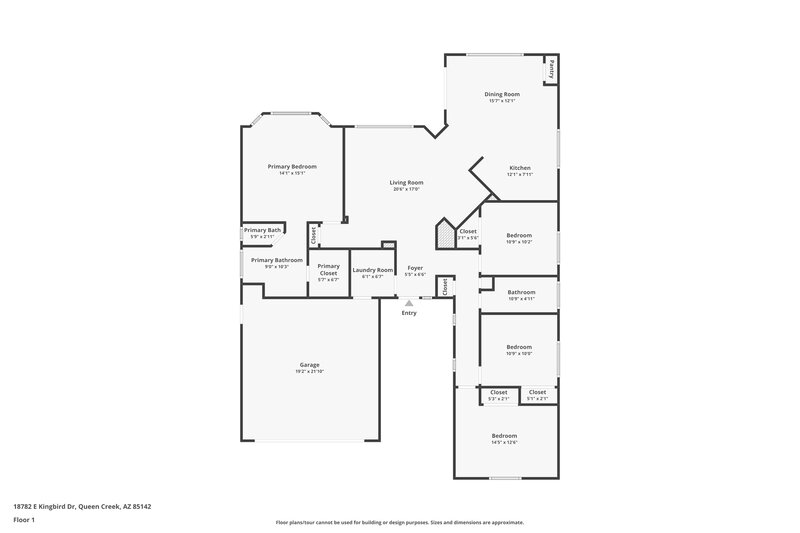 2,455/Mo, 18782 E Kingbird Dr Queen Creek, AZ 85142 Floor Plan View