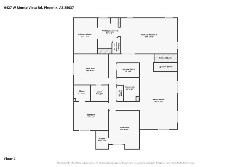 2,990/Mo, 9427 W Monte Vista Rd Phoenix, AZ 85037 Floor Plan View 2