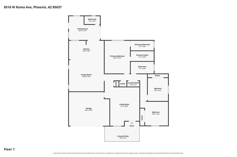 2,075/Mo, 8516 W Roma Ave Phoenix, AZ 85037 Floor Plan View