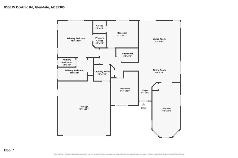 2,080/Mo, 8556 W Ocotillo Rd Glendale, AZ 85305 Floor Plan View