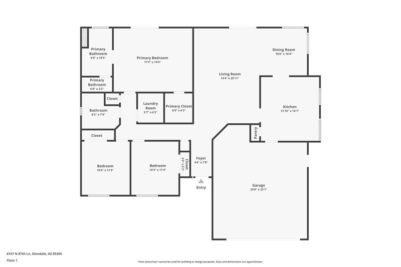 2,105/Mo, 6157 N 87th Ln Glendale, AZ 85305 Floor Plan View