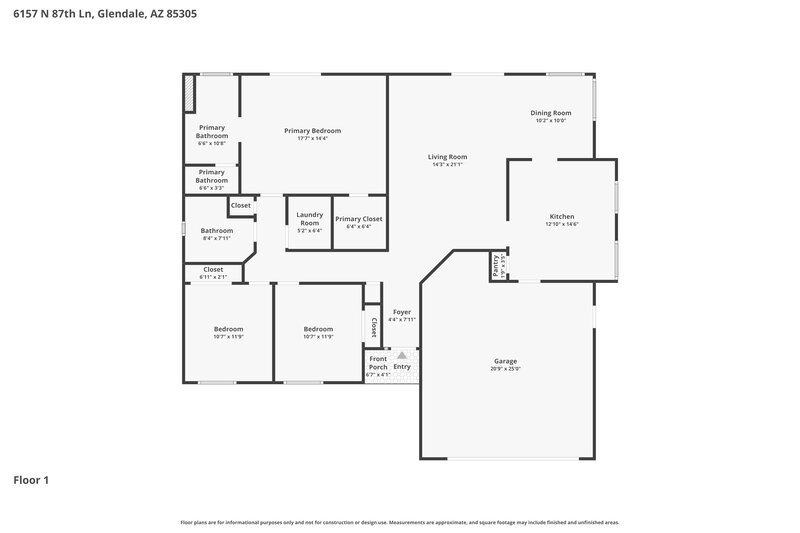 2,095/Mo, 6157 N 87th Ln Glendale, AZ 85305 Floor Plan View