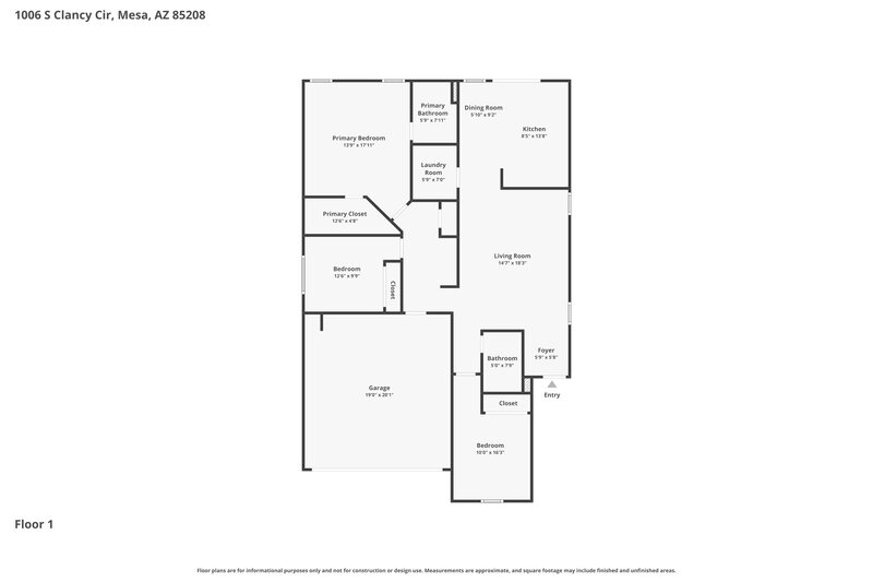 1,960/Mo, 1006 S Clancy Cir Mesa, AZ 85208 Floor Plan View