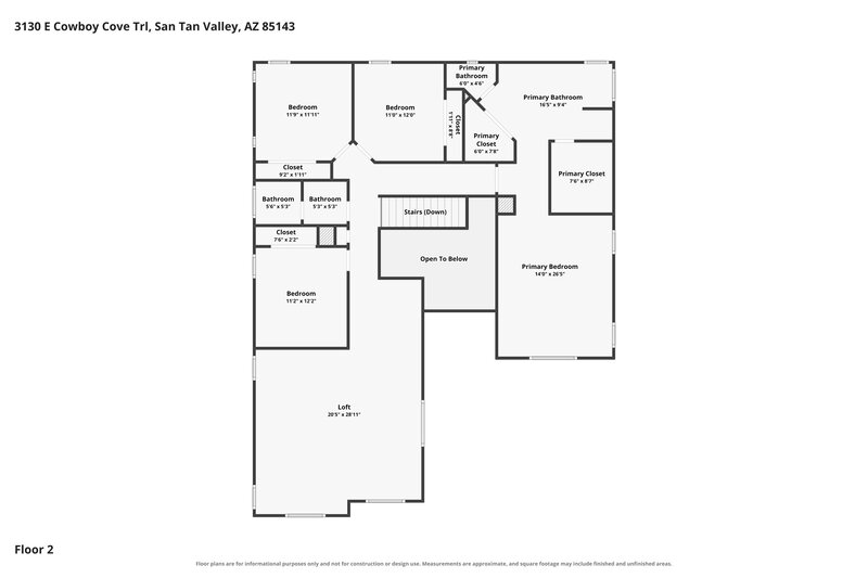 2,490/Mo, 3130 E Cowboy Cove Trl San Tan Valley, AZ 85143 Floor Plan View 2
