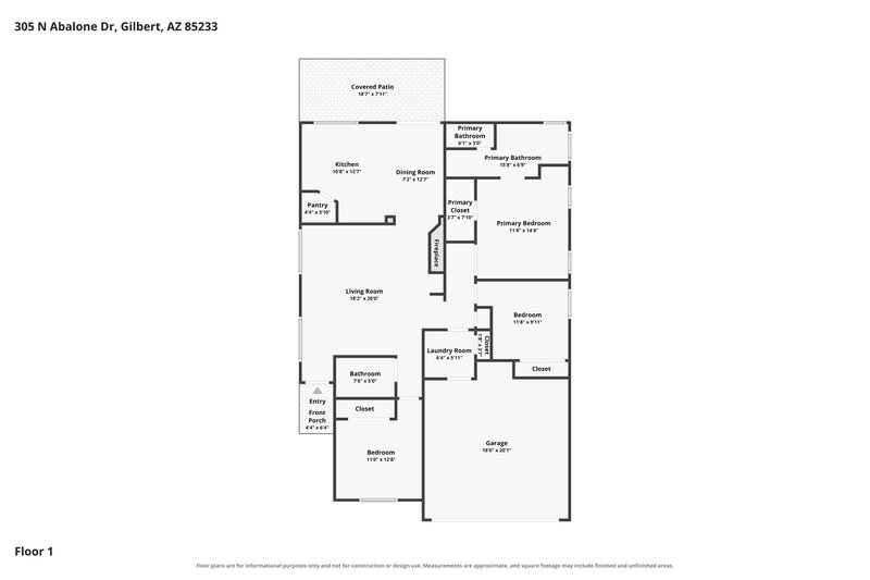 2,355/Mo, 305 N Abalone Dr Gilbert, AZ 85233 Floor Plan View