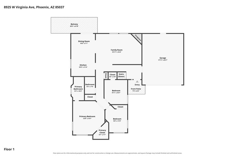 2,525/Mo, 8925 W Virginia Ave Phoenix, AZ 85037 Floor Plan View