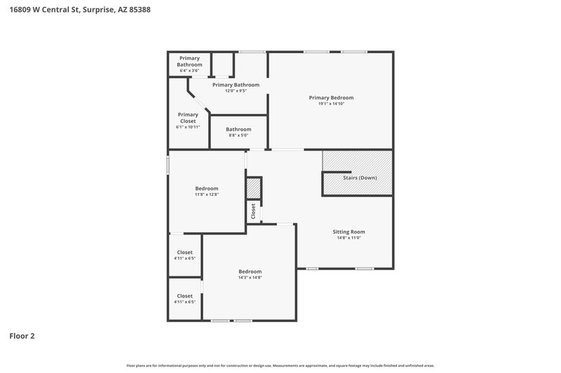 1,940/Mo, 16809 W Central St Surprise, AZ 85388 Floor Plan View 2