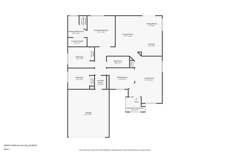 1,975/Mo, 22039 N 107th Dr Sun City, AZ 85373 Floor Plan View