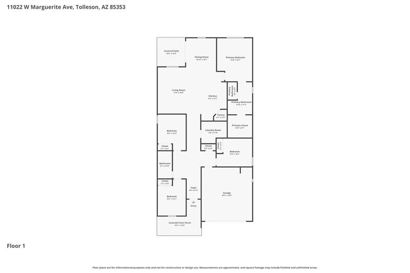 2,420/Mo, 11022 W Marguerite Ave Tolleson, AZ 85353 Floor Plan View