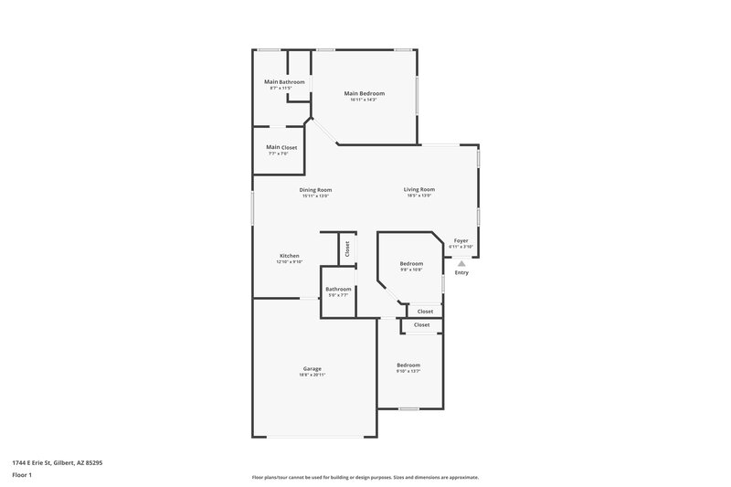 2,040/Mo, 1744 E Erie St Gilbert, AZ 85295 Floor Plan View