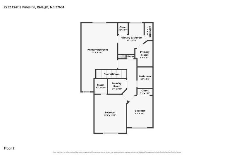 1,725/Mo, 2232 Castle Pines Dr Raleigh, NC 27604 Floor Plan View 2