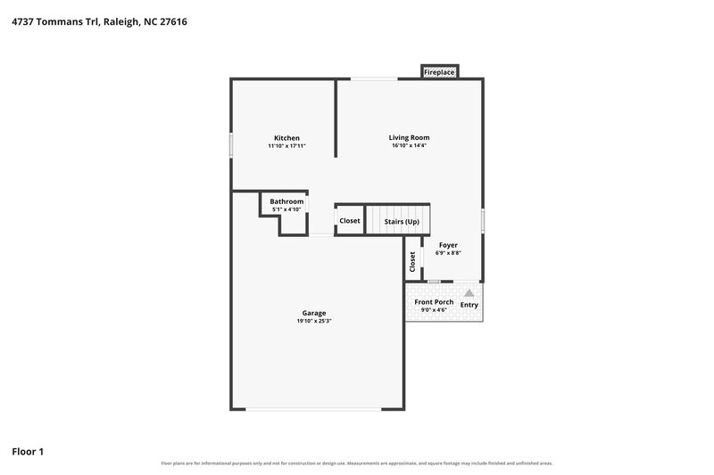 1,875/Mo, 4737 Tommans Trl Raleigh, NC 27616 Floor Plan View