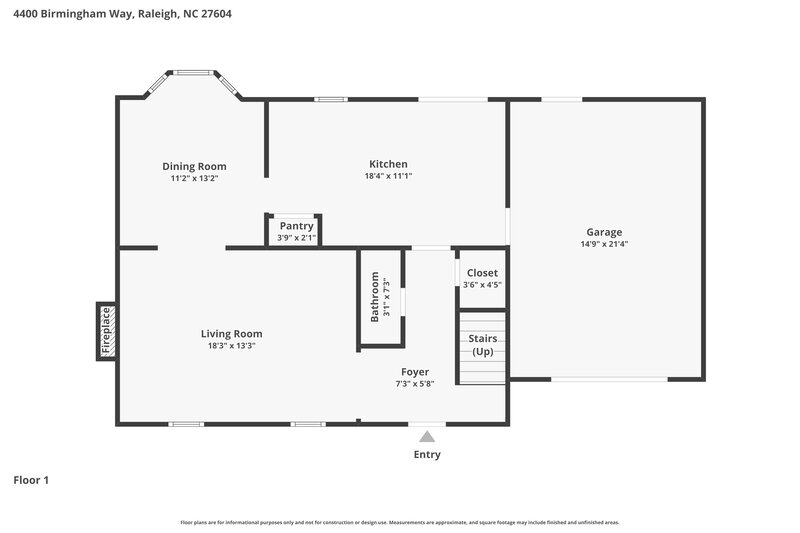 1,965/Mo, 4400 Birmingham Way Raleigh, NC 27604 Floor Plan View