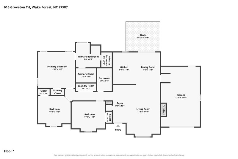1,695/Mo, 616 Groveton Trl Wake Forest, NC 27587 Floor Plan View