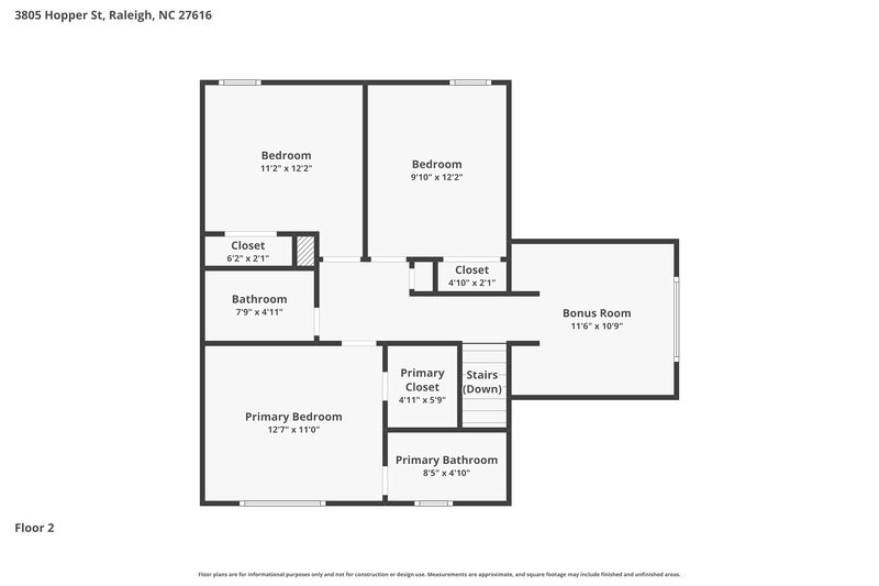 1,985/Mo, 3805 Hopper St Raleigh, NC 27616 Floor Plan View 2
