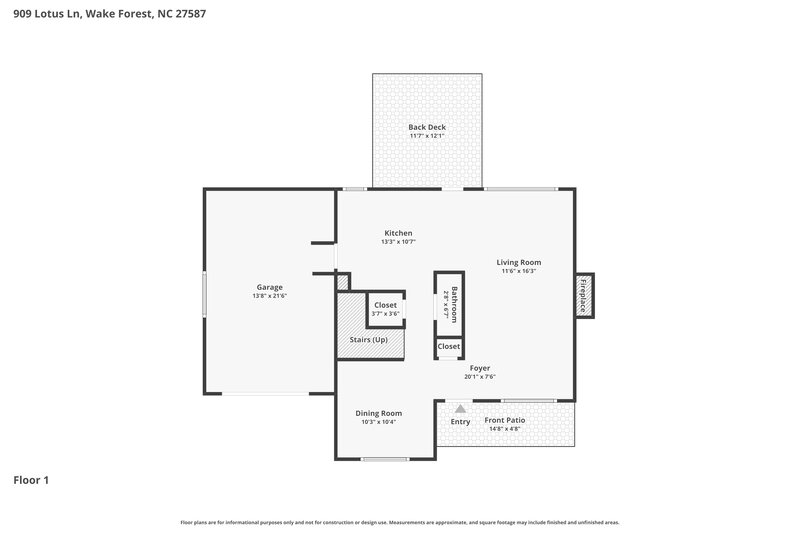 2,060/Mo, 909 Lotus Ln Wake Forest, NC 27587 Floor Plan View