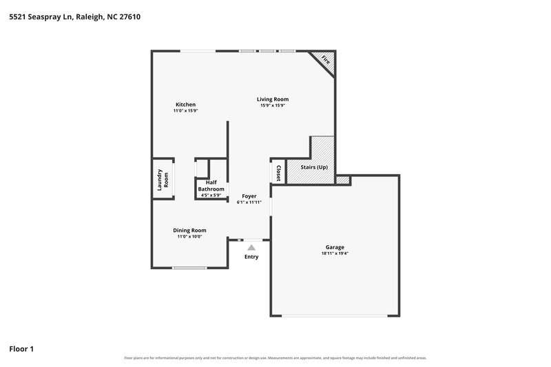 1,920/Mo, 5521 Seaspray Ln Raleigh, NC 27610 Floor Plan View