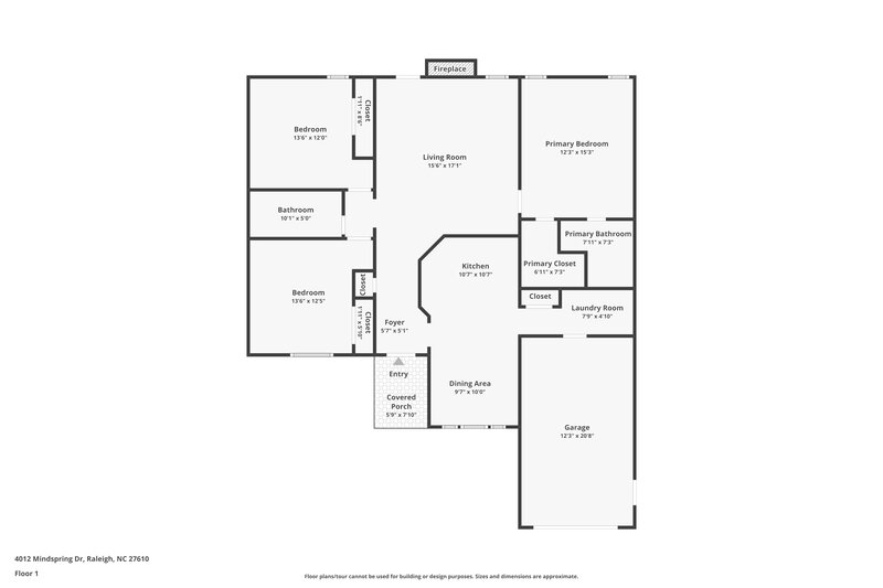 1,765/Mo, 4012 Mindspring Drive Raleigh, NC 27610 Floor Plan View