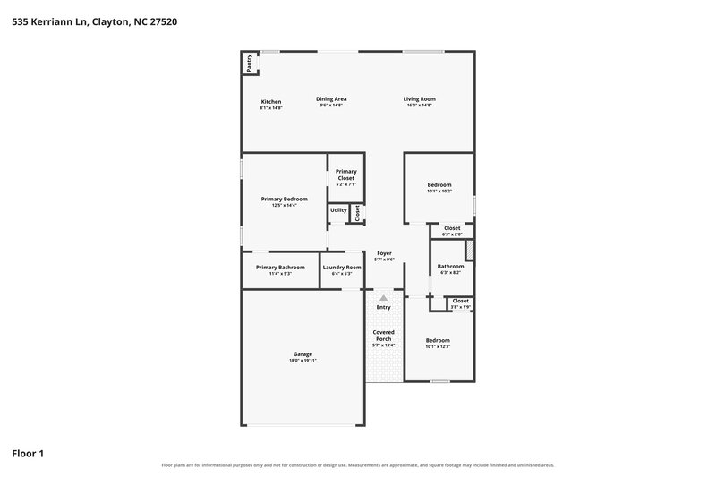 1,770/Mo, 535 Kerriann Lane Clayton, NC 27520 Floor Plan View