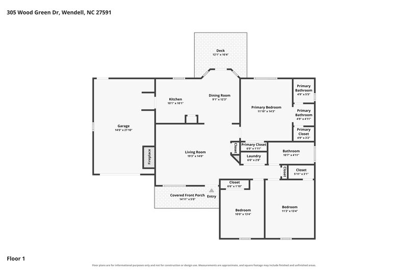 1,710/Mo, 305 Wood Green Drive Wendell, NC 27591 Floor Plan View