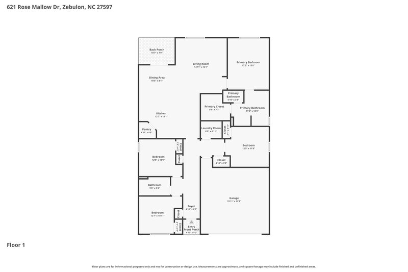 1,880/Mo, 621 Rose Mallow Drive Zebulon, NC 27597 Floor Plan View
