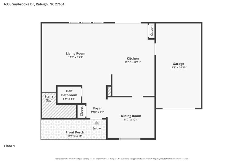 2,000/Mo, 6333 Saybrooke Dr Raleigh, NC 27604 Floor Plan View