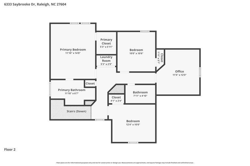 2,000/Mo, 6333 Saybrooke Dr Raleigh, NC 27604 Floor Plan View 2