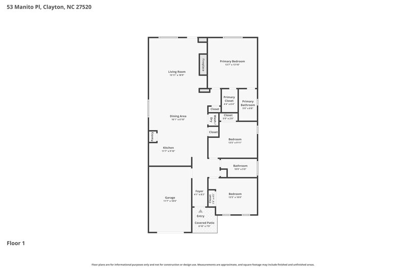 1,800/Mo, 53 Manito Place Clayton, NC 27520 Floor Plan View