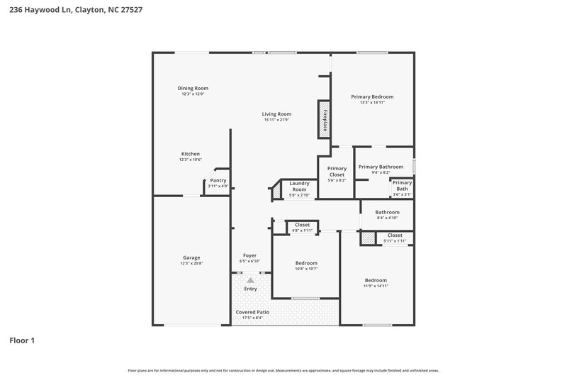 1,925/Mo, 236 Haywood Lane Clayton, NC 27527 Floor Plan View