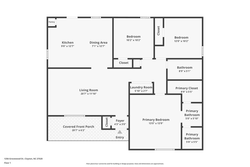 1,680/Mo, 1256 Grovewood Dr Clayton, NC 27520 Floor Plan View