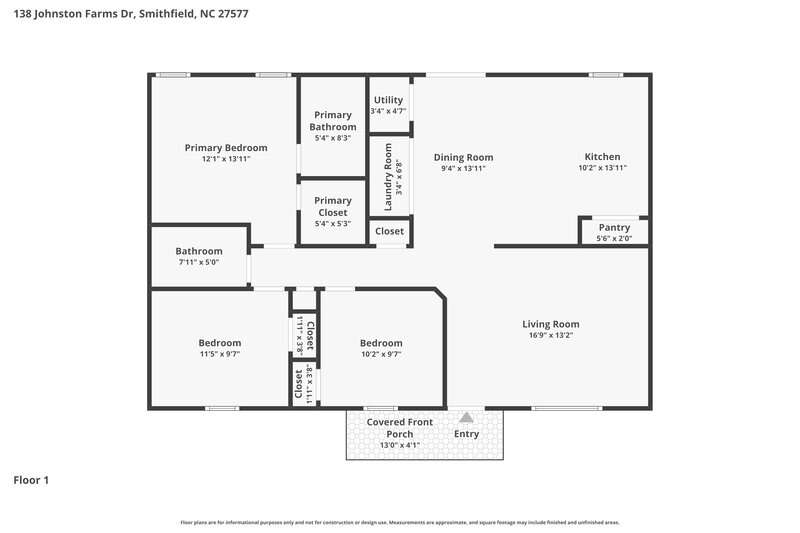 1,575/Mo, 138 Johnston Farms Dr Wilson's Mills, NC 27577 Floor Plan View