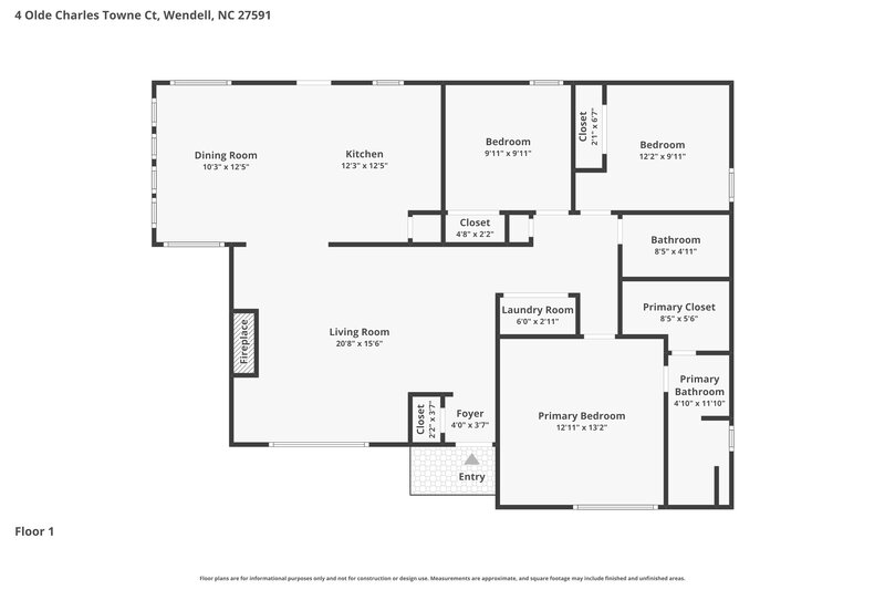 1,865/Mo, 4 Olde Charles Towne Ct Wendell, NC 27591 Floor Plan View