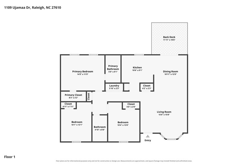 1,770/Mo, 1109 Ujamaa Dr Raleigh, NC 27610 Floor Plan View