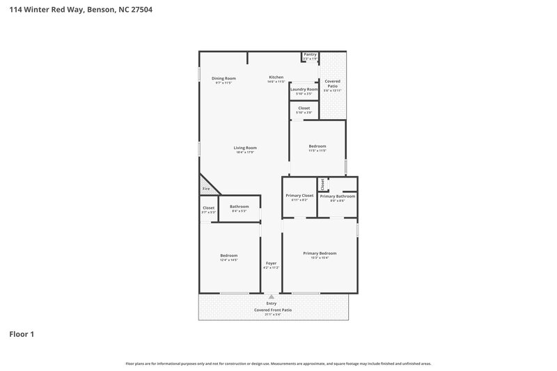 1,750/Mo, 114 Winter Red Way Benson, NC 27504 Floor Plan View