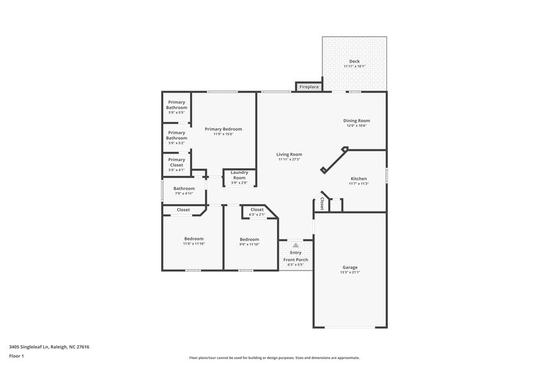 1,825/Mo, 3405 Singleleaf Ln Raleigh, NC 27616 Floor Plan View