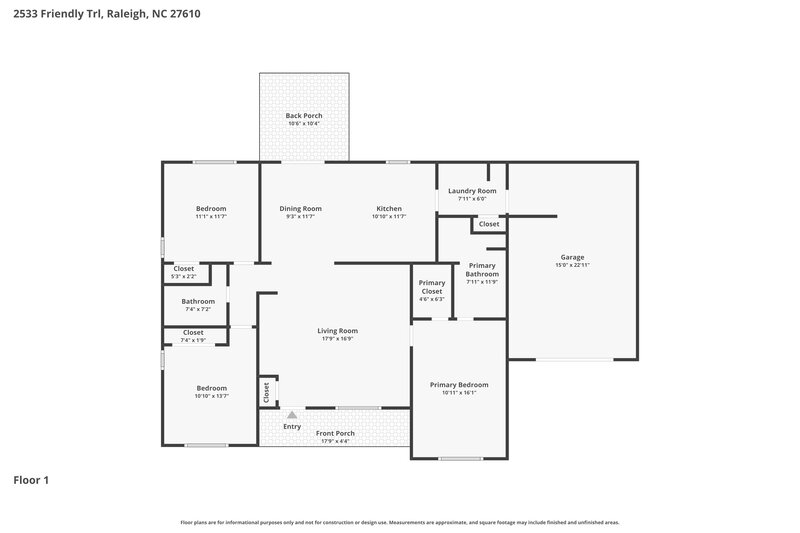1,845/Mo, 2533 Friendly Trl Raleigh, NC 27610 Floor Plan View