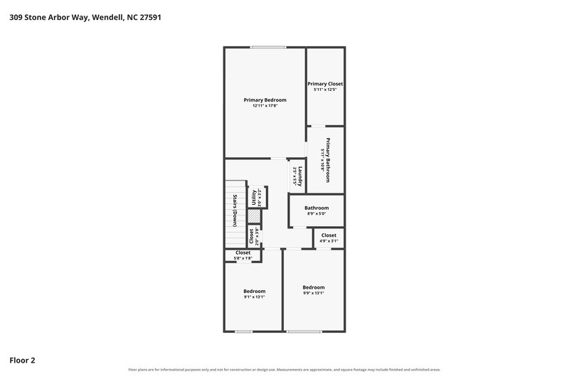 1,625/Mo, 309 Stone Arbor Way Wendell, NC 27591 Floor Plan View 2