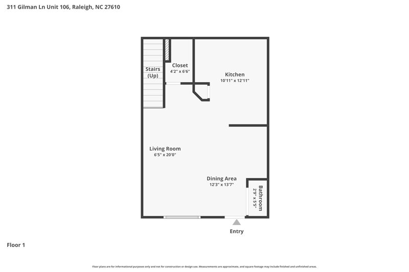 1,730/Mo, 311 Gilman Ln Unit 106 Raleigh, NC 27610 Floor Plan View