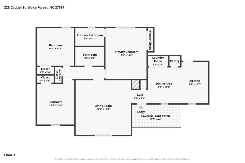 1,860/Mo, 223 Caddel St Wake Forest, NC 27587 Floor Plan View