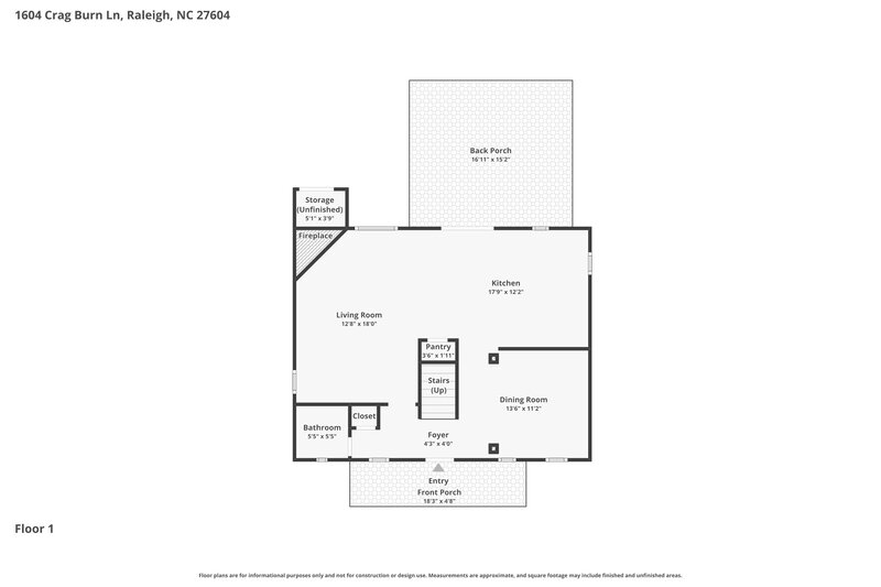 1,885/Mo, 1604 Crag Burn Ln Raleigh, NC 27604 Floor Plan View